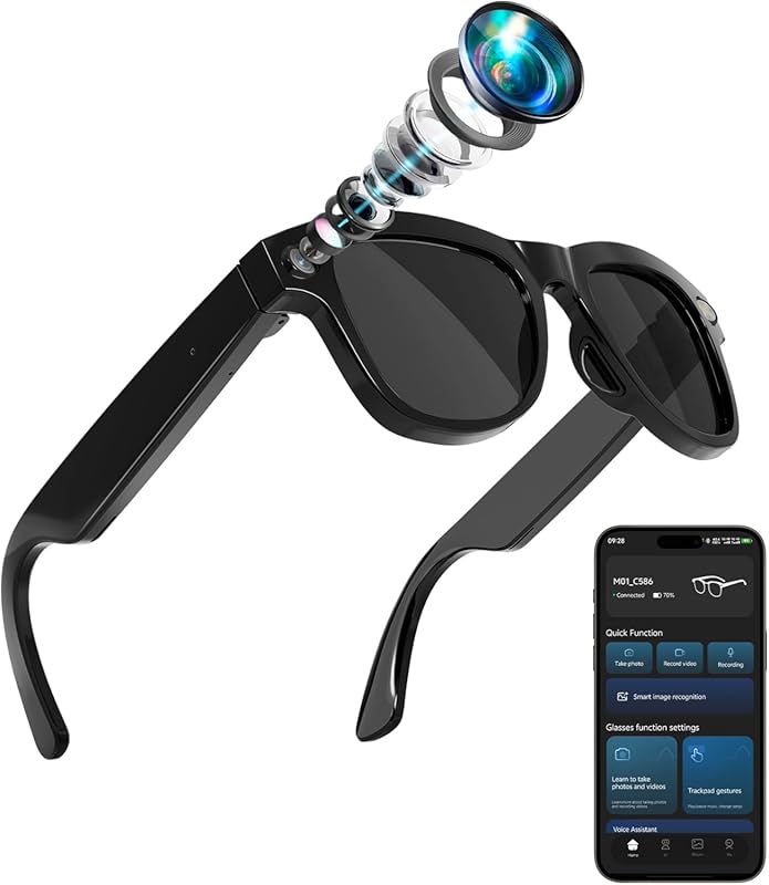 4-in-1 AI Smart Glasses with 800W HD Camera, 1080P Video Recording, Bu