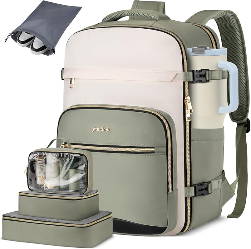 YAMTION 40L Large Travel Backpack for Women with 4 Packing Cubes, Airl