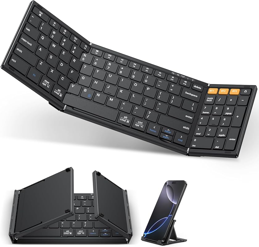 OMOTON Foldable Bluetooth Keyboard Supports Up to 3 Devices, Rechargea
