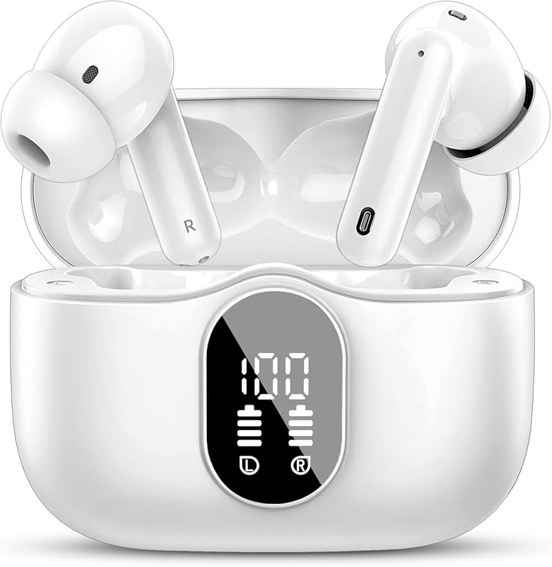 Bluetooth 5.4 Wireless Earbuds with Bass Stereo, Noise Cancelling Mic,
