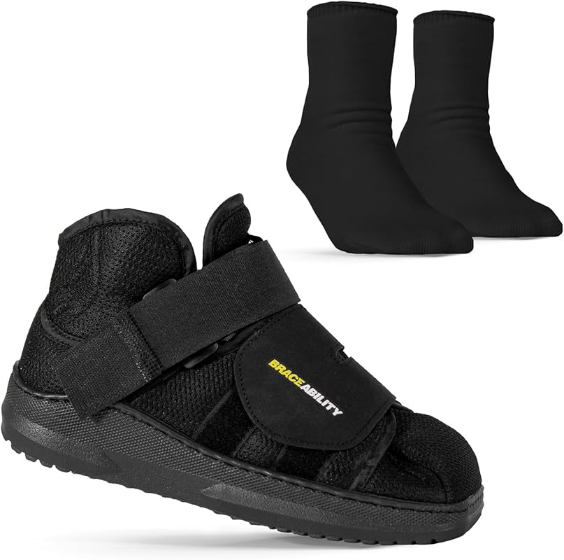 BraceAbility Closed Toe Post-Op Shoe with Medical Walking Boot Sock Li