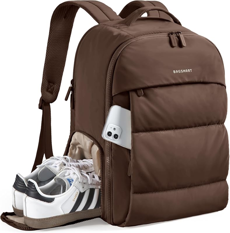 BAGSMART 30L Water-Resistant Travel Backpack for Women with Shoe Compa