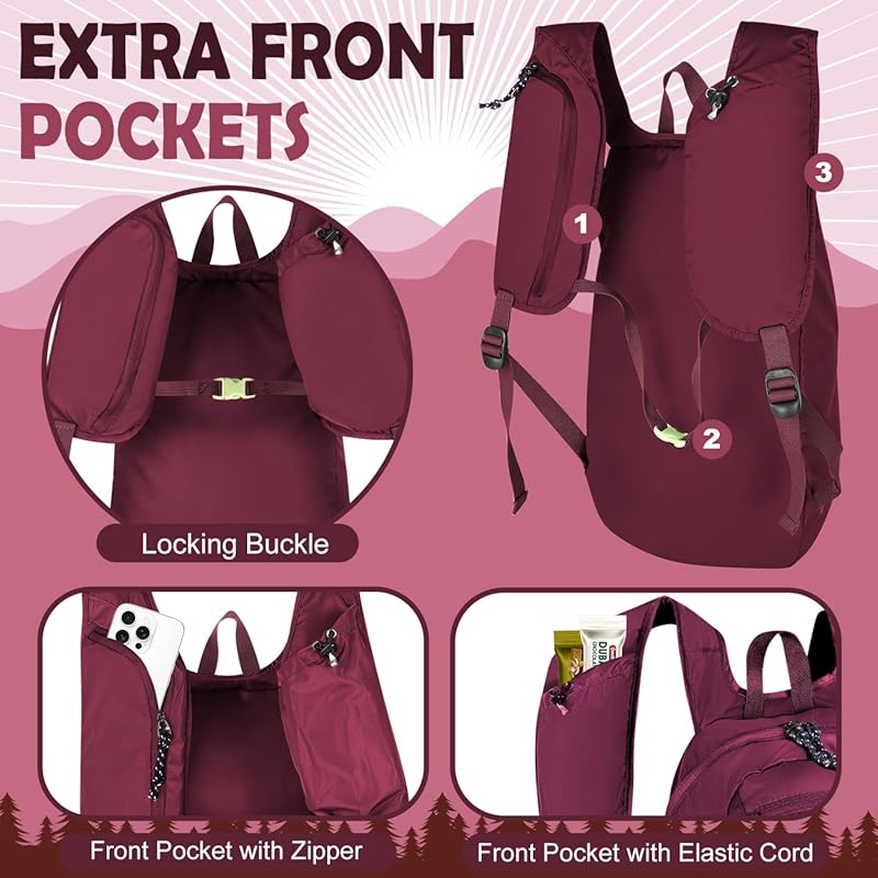 12L Ultralight Thin Packable Daypack, Water Resistant Small Foldable H