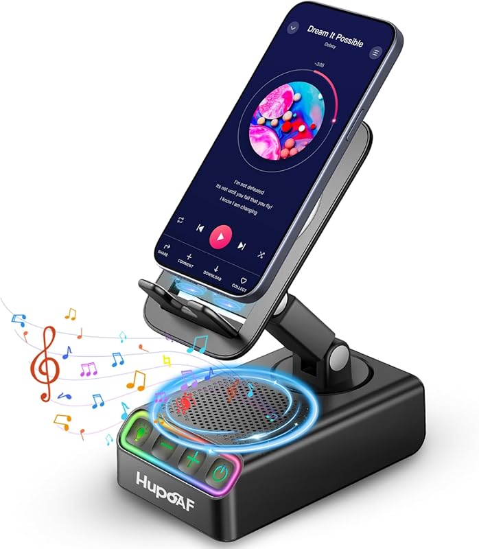 Adjustable Cell Phone Stand with Wireless Induction Bluetooth Speaker,