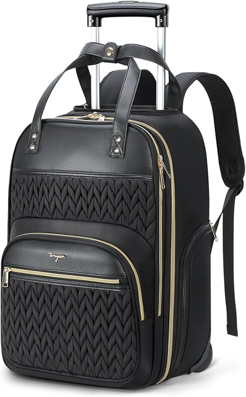 Black Rolling Laptop Backpack for Women with Wheels, 15.6 Inch Carry-O