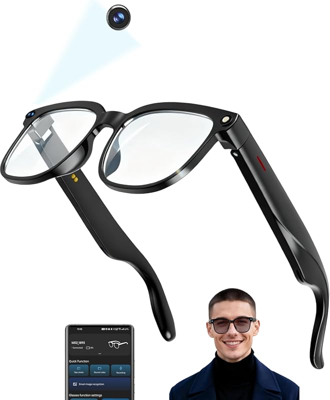 AI Smart Glasses with 4K Camera, Video Recording, Bluetooth, Hands-Fre