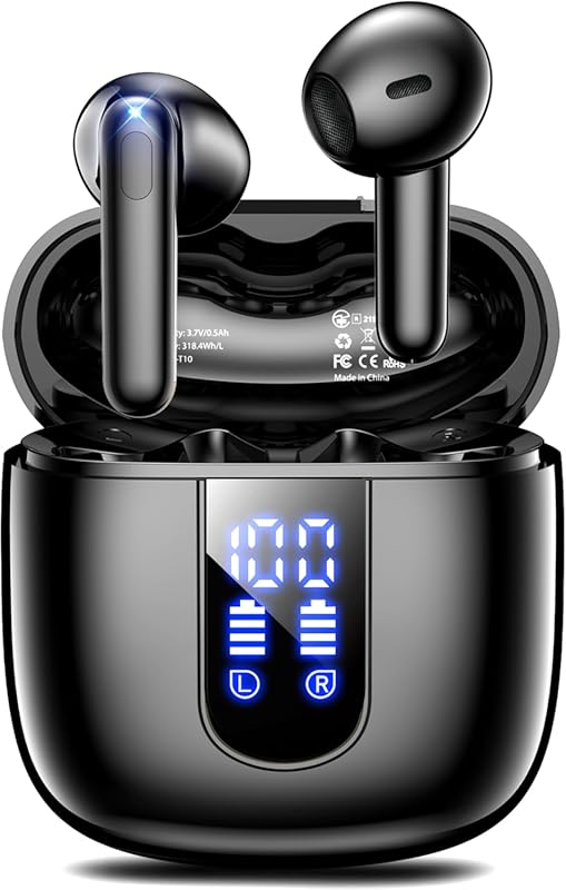Wireless Bluetooth Earbuds with Deep Bass, 48H Playback, LED Power Dis