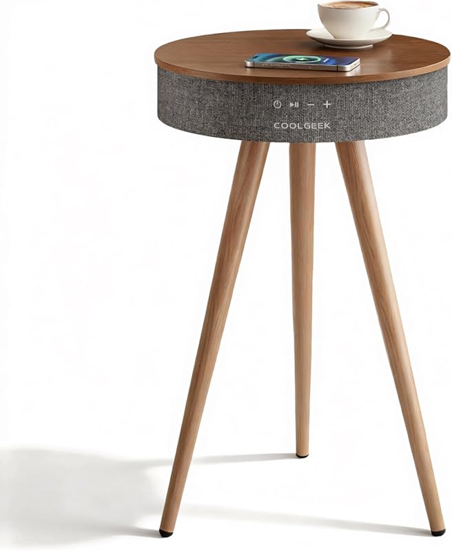 R1 Smart Side Table with Bluetooth Speaker, Wireless Charging, 360° Am