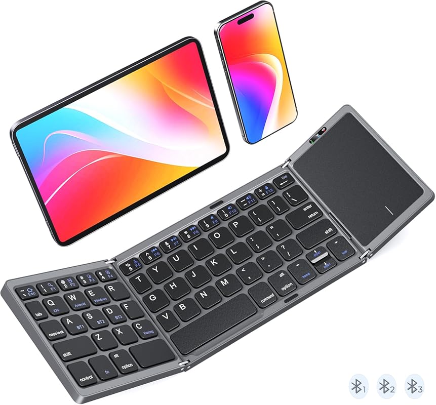 MEETION Foldable Bluetooth Keyboard with Touchpad, Ultra Slim Recharge