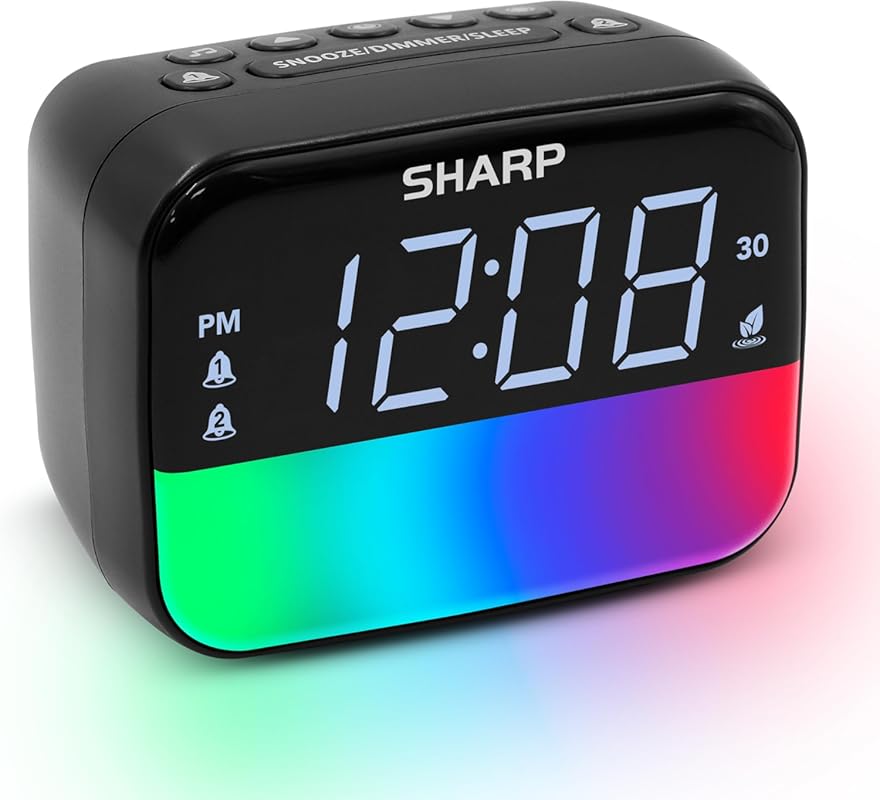 Sharp Multi-Color Bluetooth Alarm Clock with RGB Night Light, Sleep So