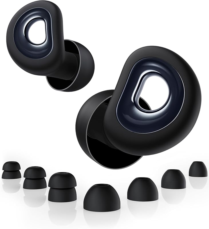 50dB Noise Cancelling Silicone Ear Plugs with 7 Tips for Sleeping, Con
