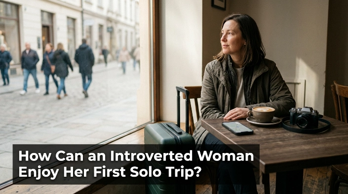 How can an introverted woman enjoy her first solo trip? Woman enjoying quiet independent travel.