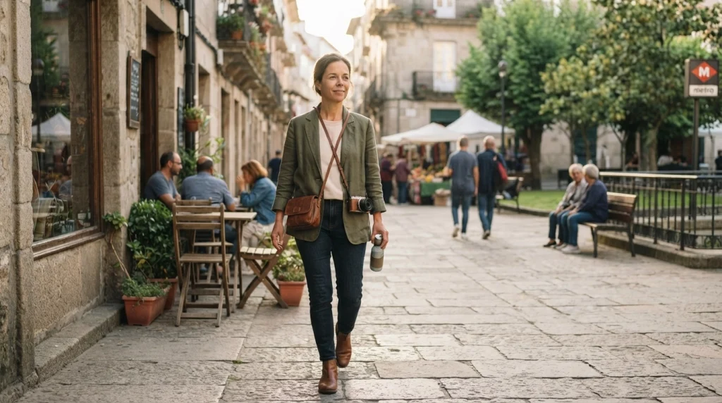 Solo female traveler enjoying a realistic sightseeing day with flexible activities and rest time