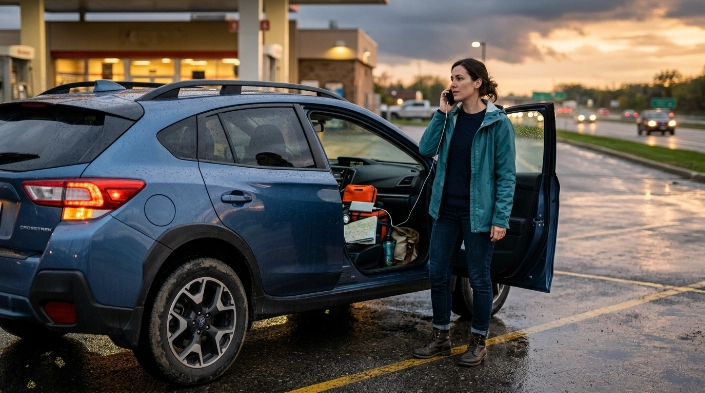How a woman can plan her first solo road trip with roadside, weather, and phone backups.