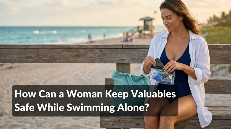 How Can a Woman Keep Valuables Safe While Swimming Alone