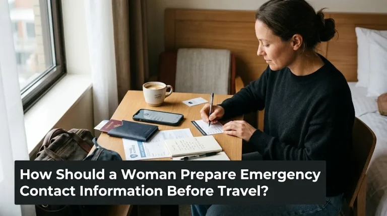How Should a Woman Prepare Emergency Contact Information Before Travel