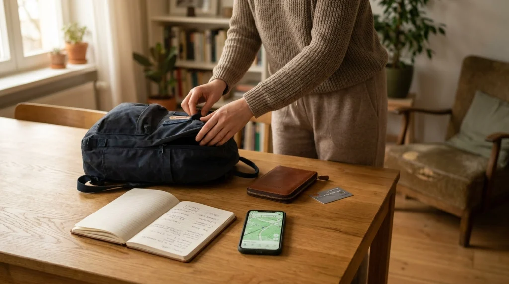 Pre-trip travel preparation with offline maps and backup cards to prevent scams.