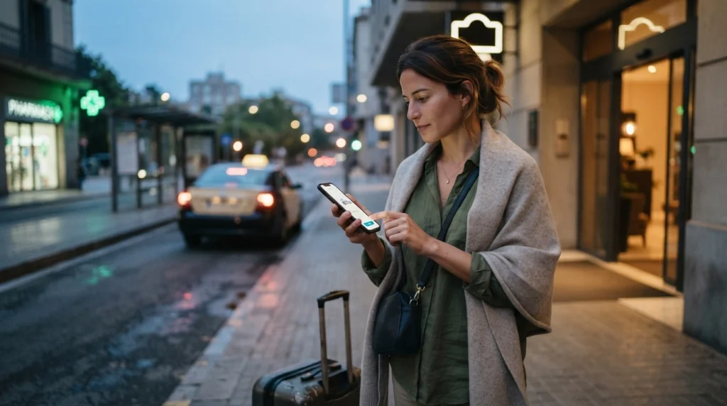 Solo female traveler using emergency money for safer transport during an unexpected travel problem