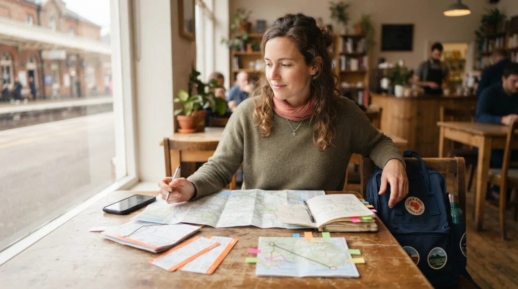 Solo woman comparing two- and three-destination routes for a two-week solo trip